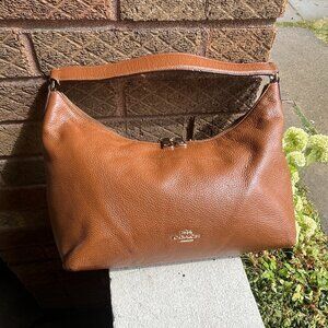COACH Celeste East West Saddle Brown Pebbled Leather Hobo Shoulder Bag